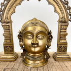 Brass Gauri Head Displayed with a Traditional Prabhavali (as a pair)