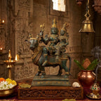 Brass Shiva Parvati Sitting on Nandi for Home Decor