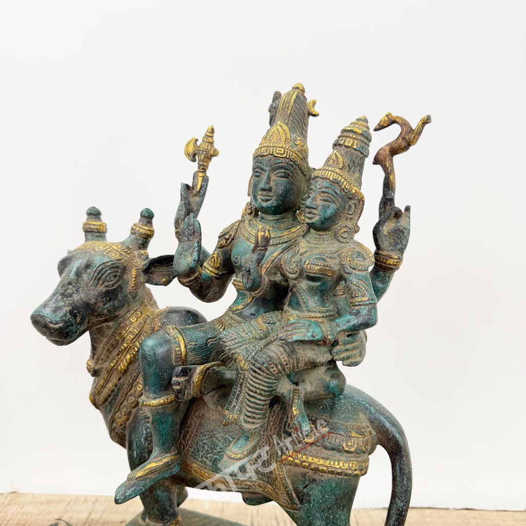 Brass Shiva Parvati Sitting on Nandi for Home Decor
