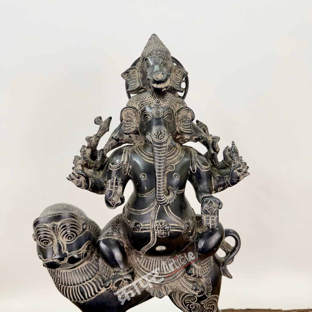 Brass Panchmukhi Ganesha Seated on Lion