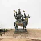 Brass Shiva Parvati Sitting on Nandi for Home Decor