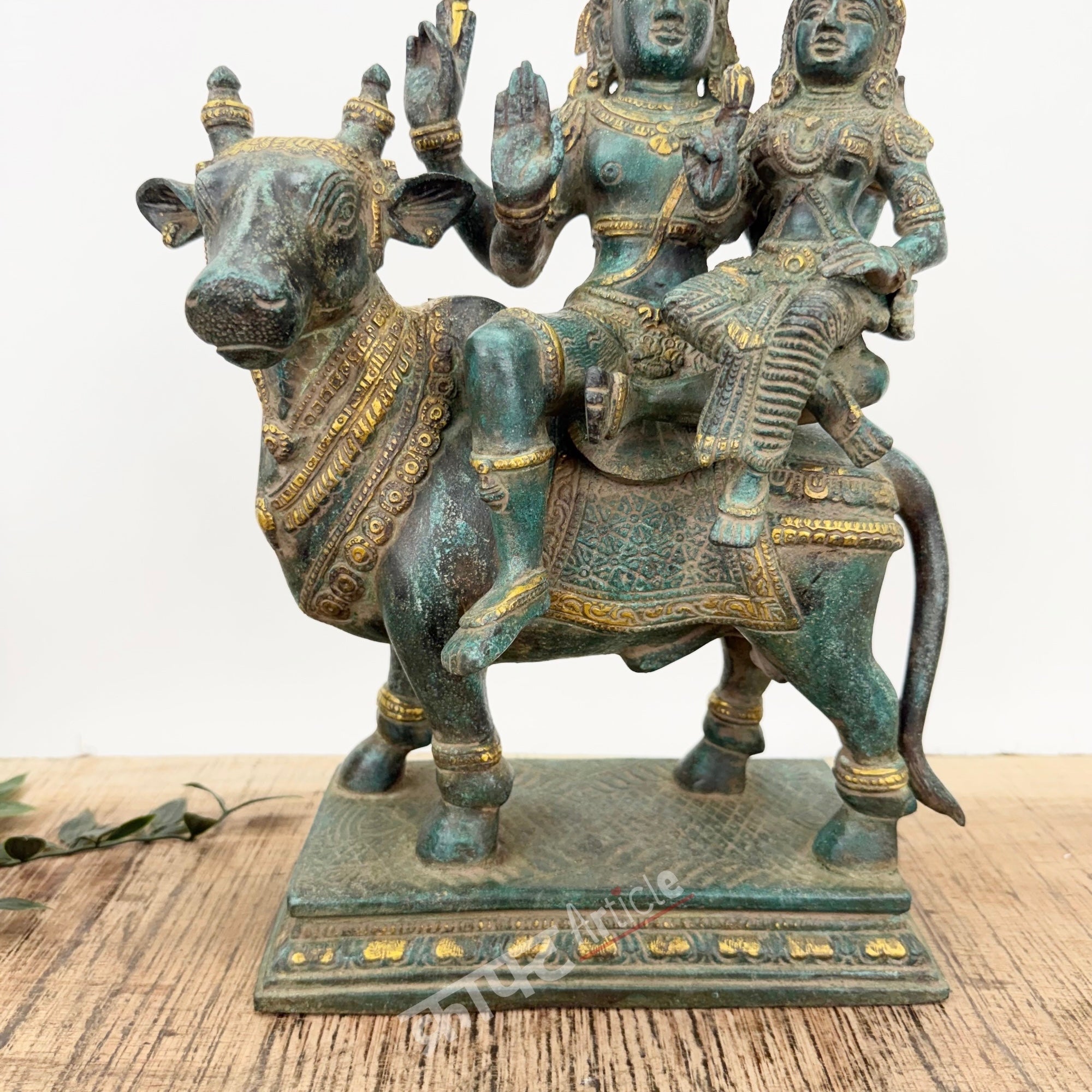 Brass Shiva Parvati Sitting on Nandi for Home Decor