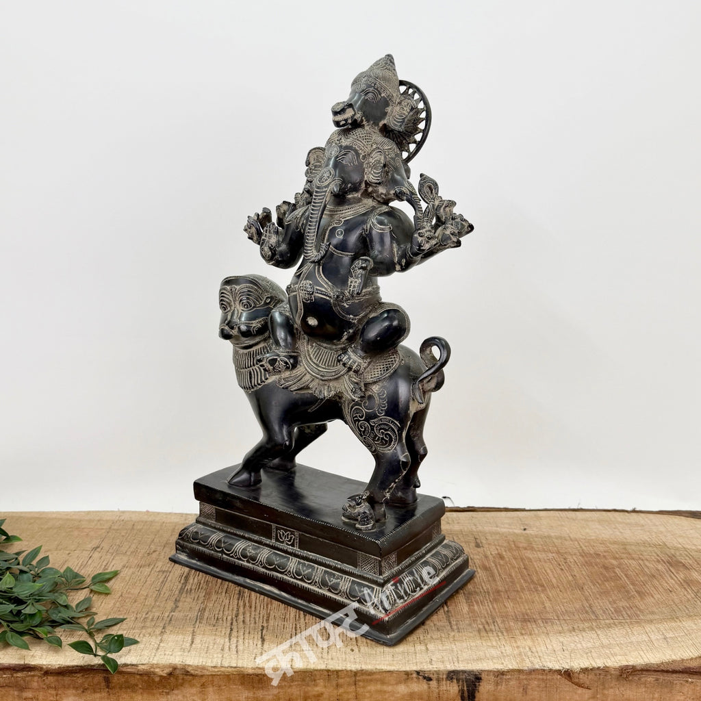 Brass Panchmukhi Ganesha Seated on Lion