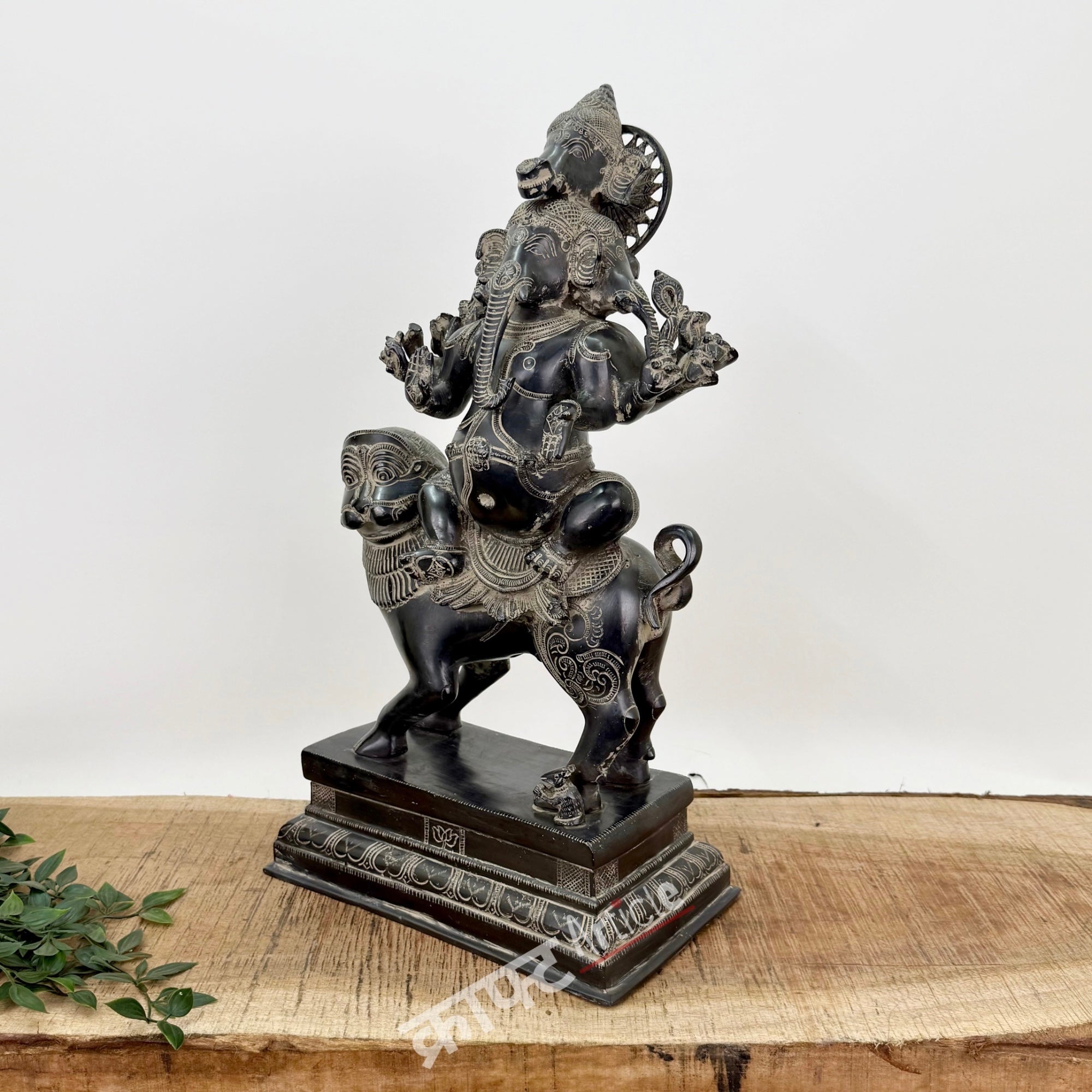 Brass Panchmukhi Ganesha Seated on Lion
