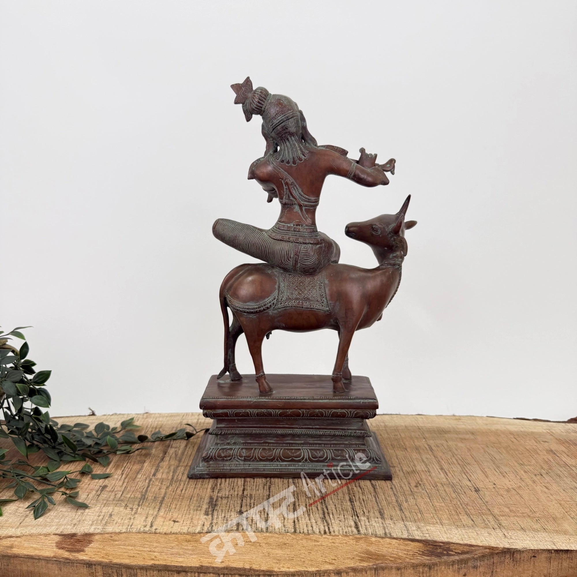 Brass Lord Krishna Seated on Cow