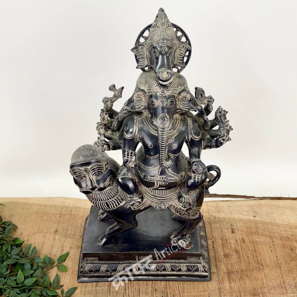Brass Panchmukhi Ganesha Seated on Lion