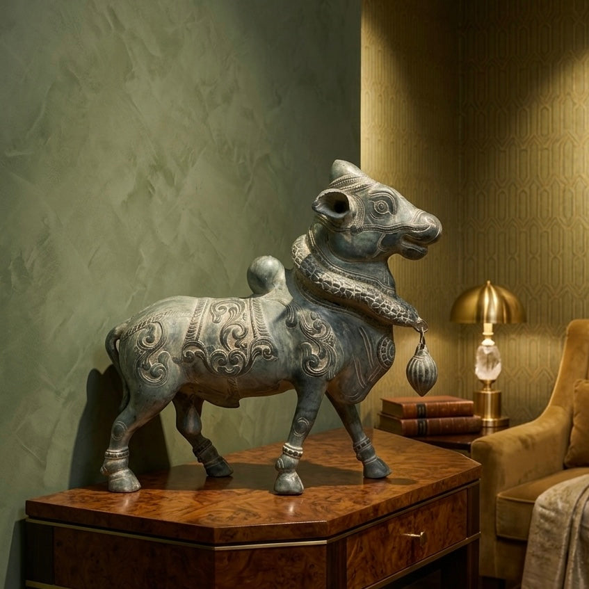 Brass Standing Nandi Sculpture