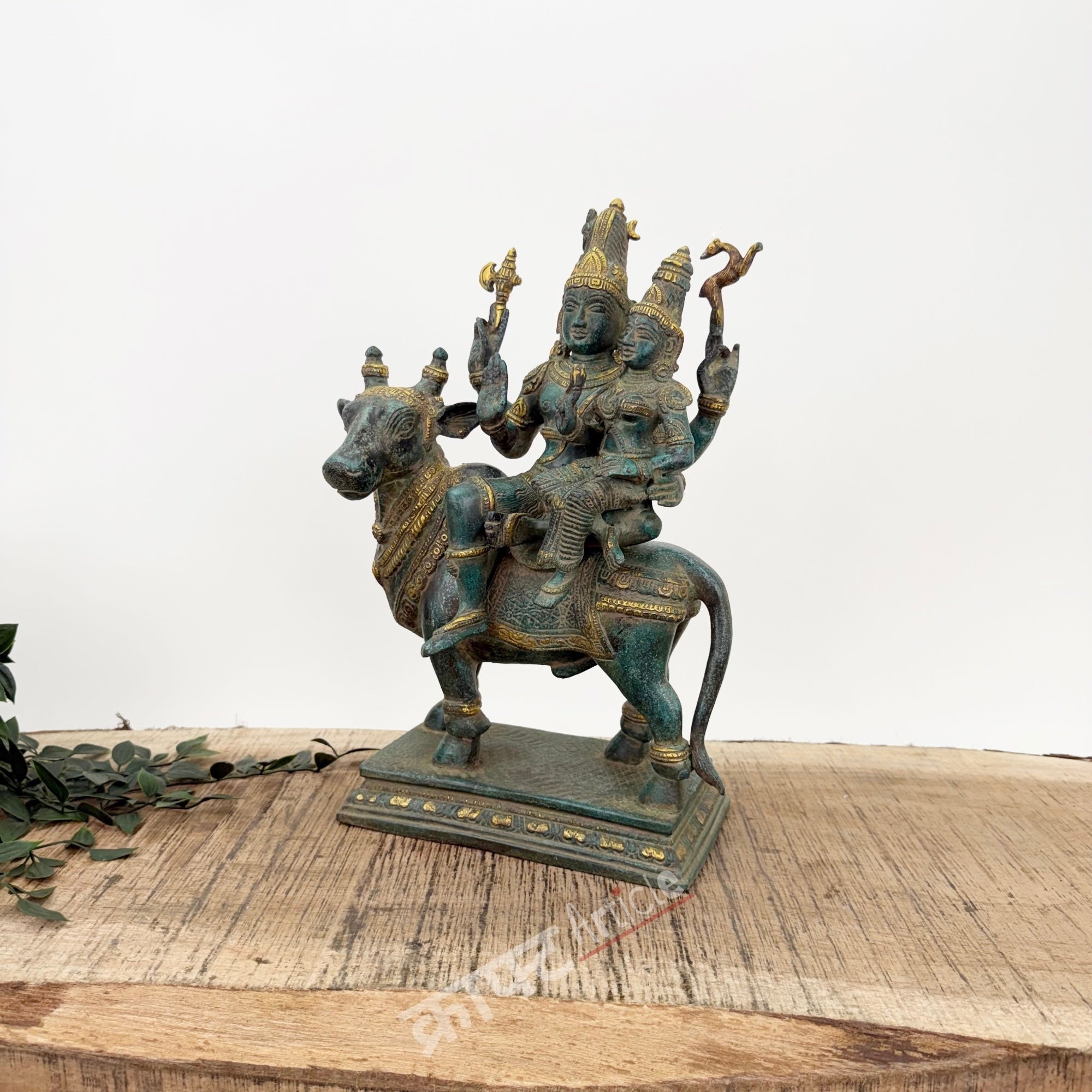 Brass Shiva Parvati Sitting on Nandi for Home Decor