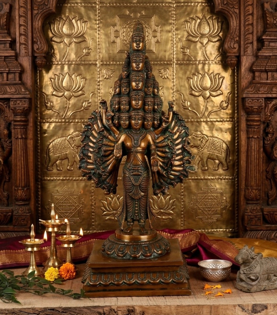 Lord Sadashiva Multi-Headed, Multi-Armed Brass Statue