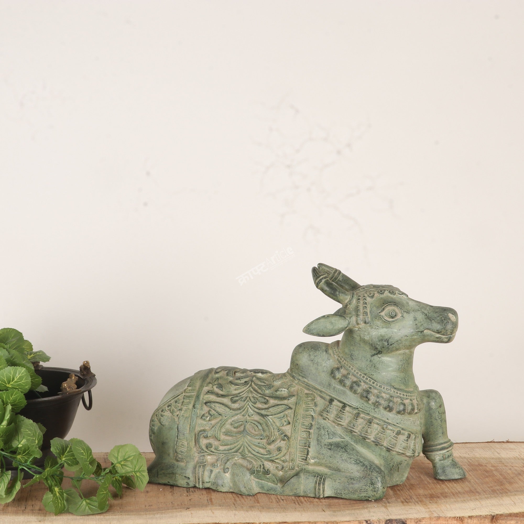 Brass Nandi Statue Vintage Green Finish