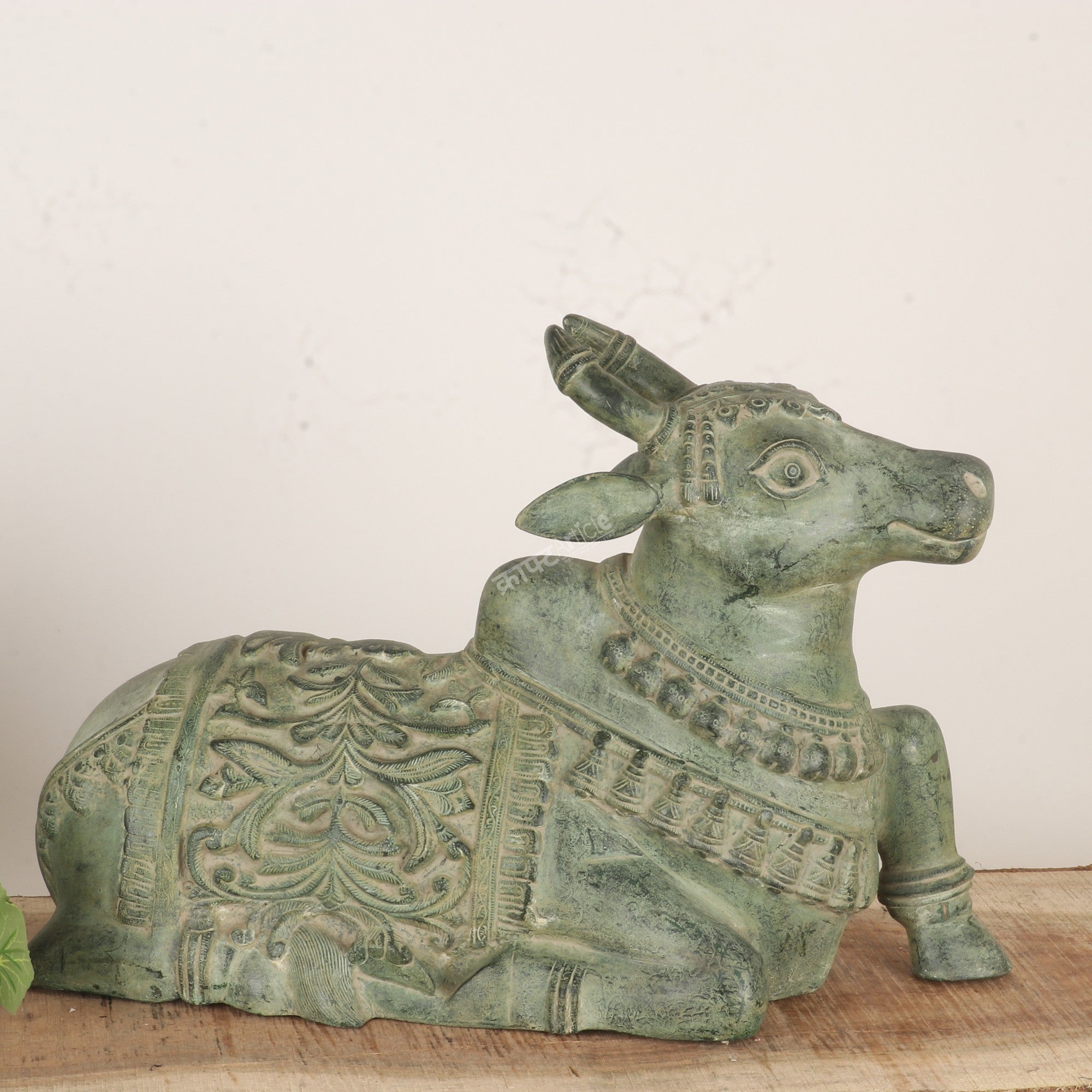 Brass Nandi Statue Vintage Green Finish