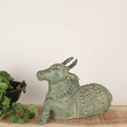 Brass Nandi Statue Vintage Green Finish