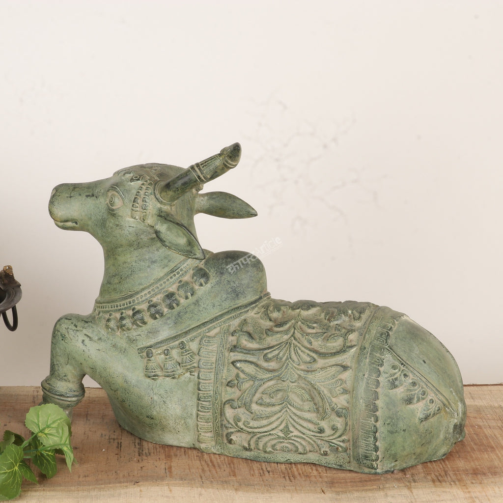 Brass Nandi Statue Vintage Green Finish