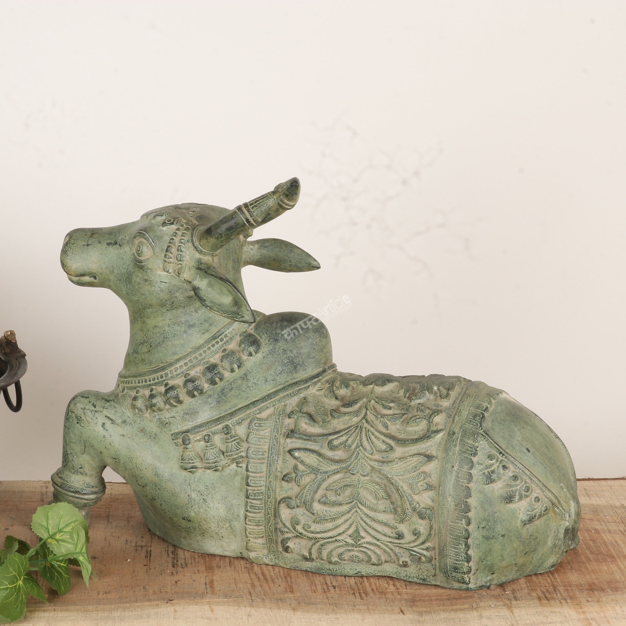 Brass Nandi Statue Vintage Green Finish