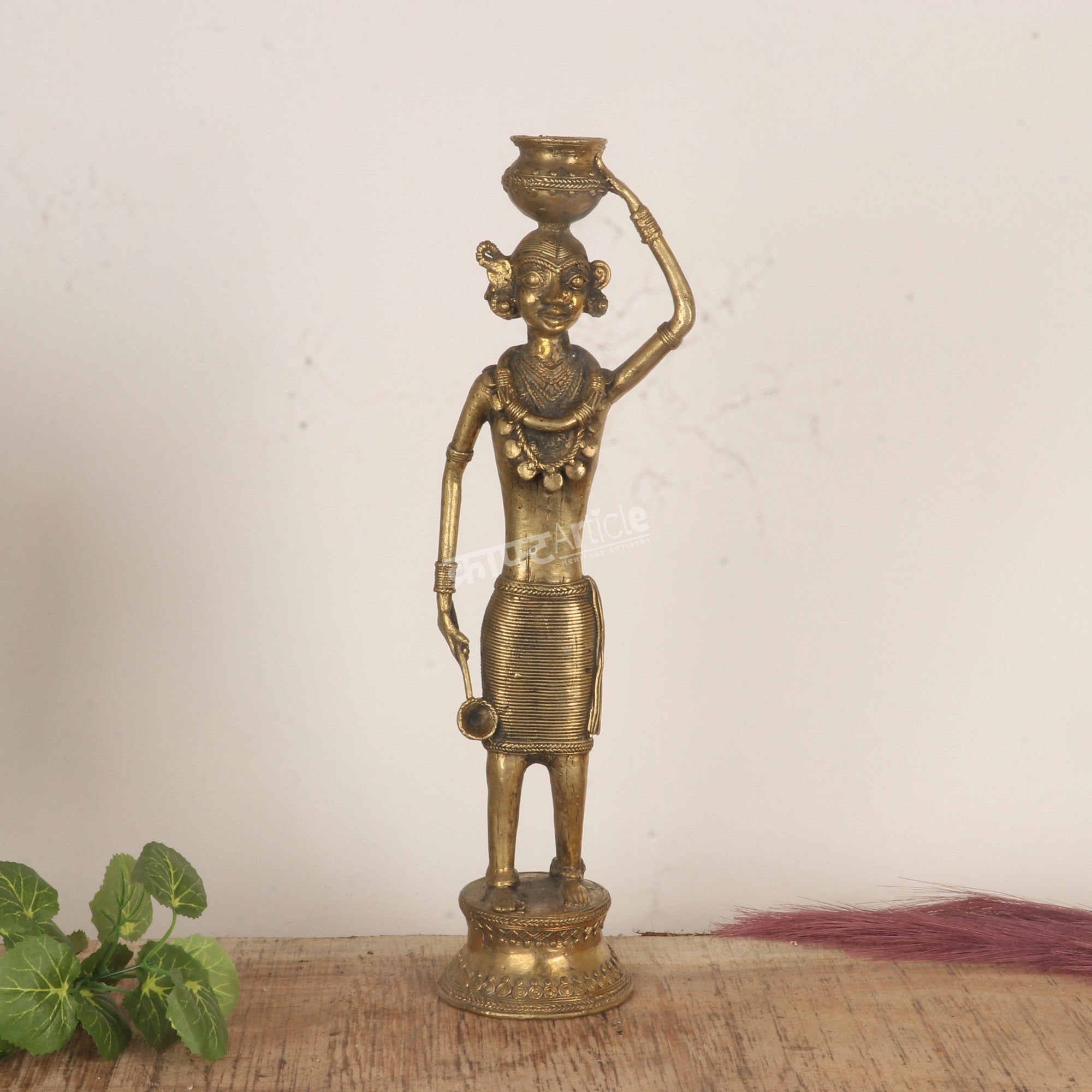 Tribal Woman Water Bearer Figurine – Dhokra Tribal Art