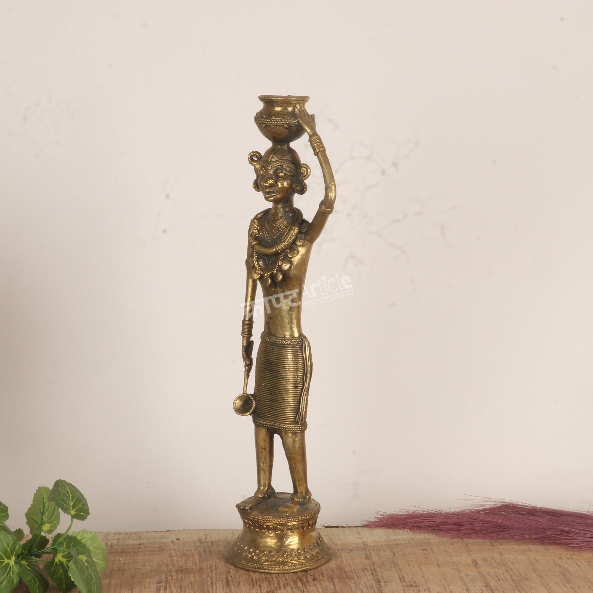 Tribal Woman Water Bearer Figurine – Dhokra Tribal Art
