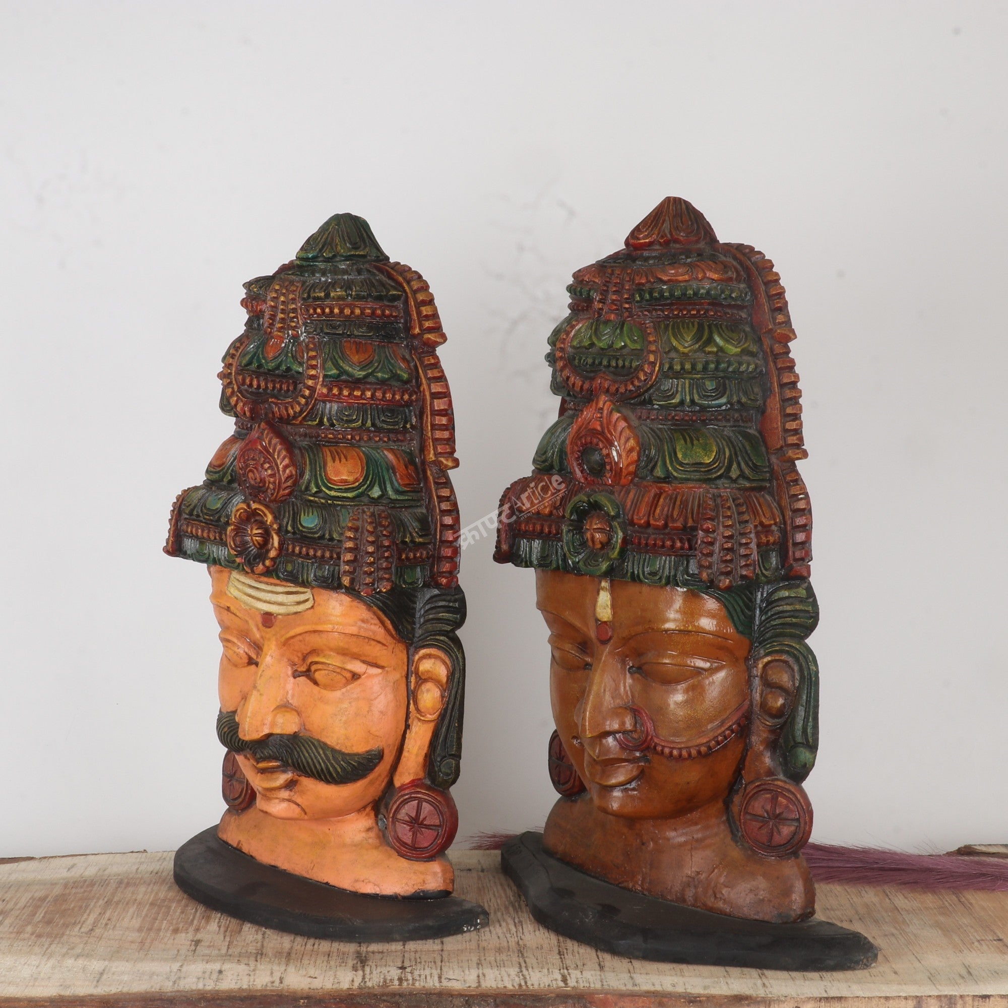 SHIVA GAURI WOODEN HEAD SCULPTURES