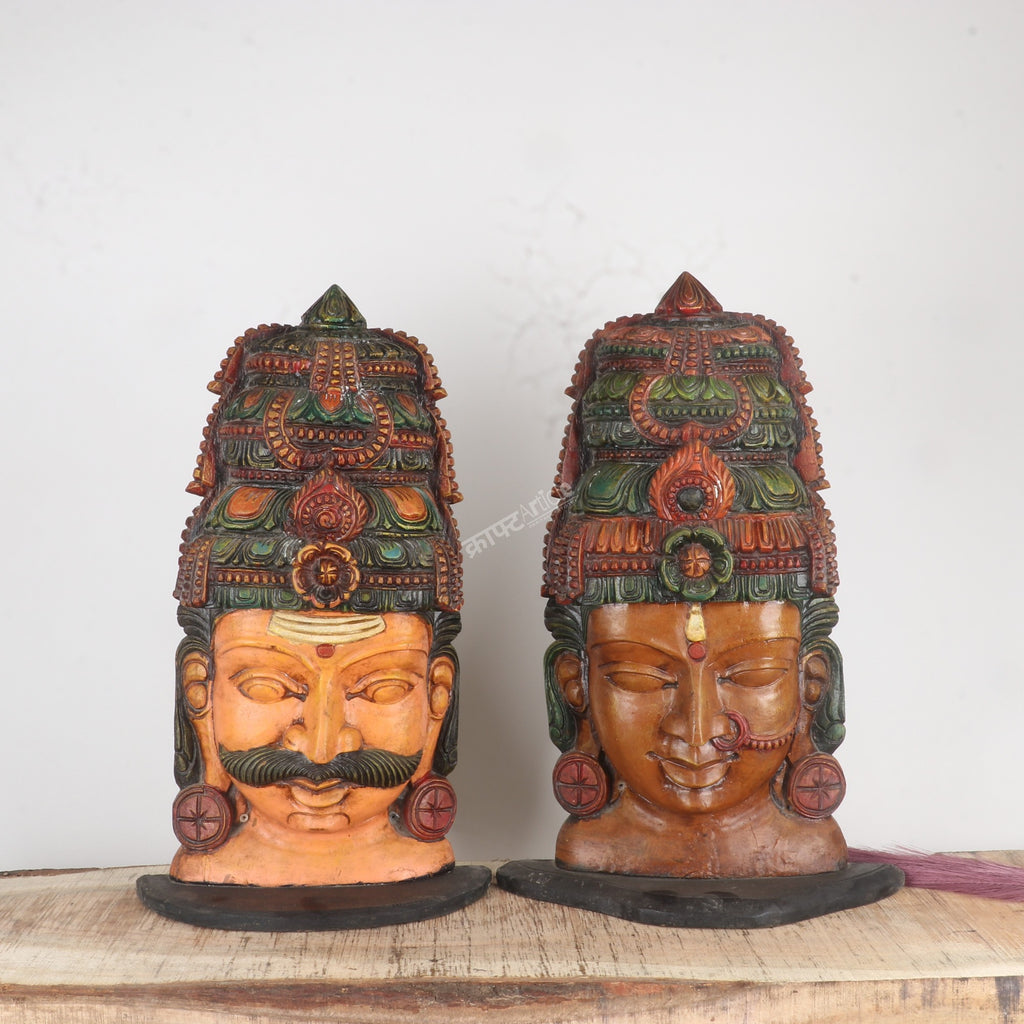 SHIVA GAURI WOODEN HEAD SCULPTURES