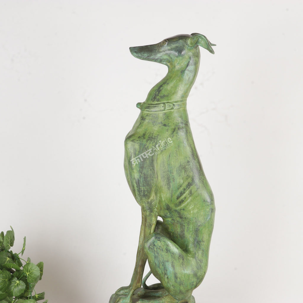 Vintage Brass Dog Statues – Timeless Elegance in Green Patina