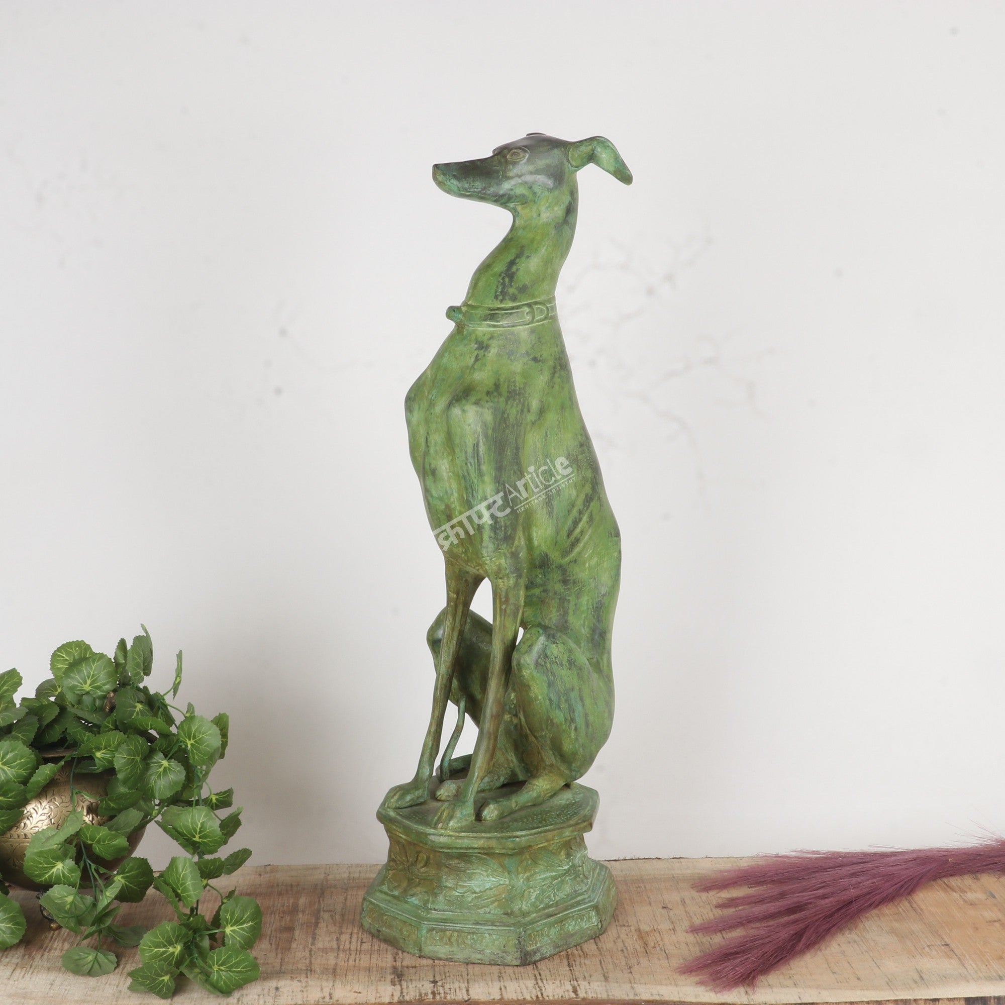 Vintage Brass Dog Statues – Timeless Elegance in Green Patina