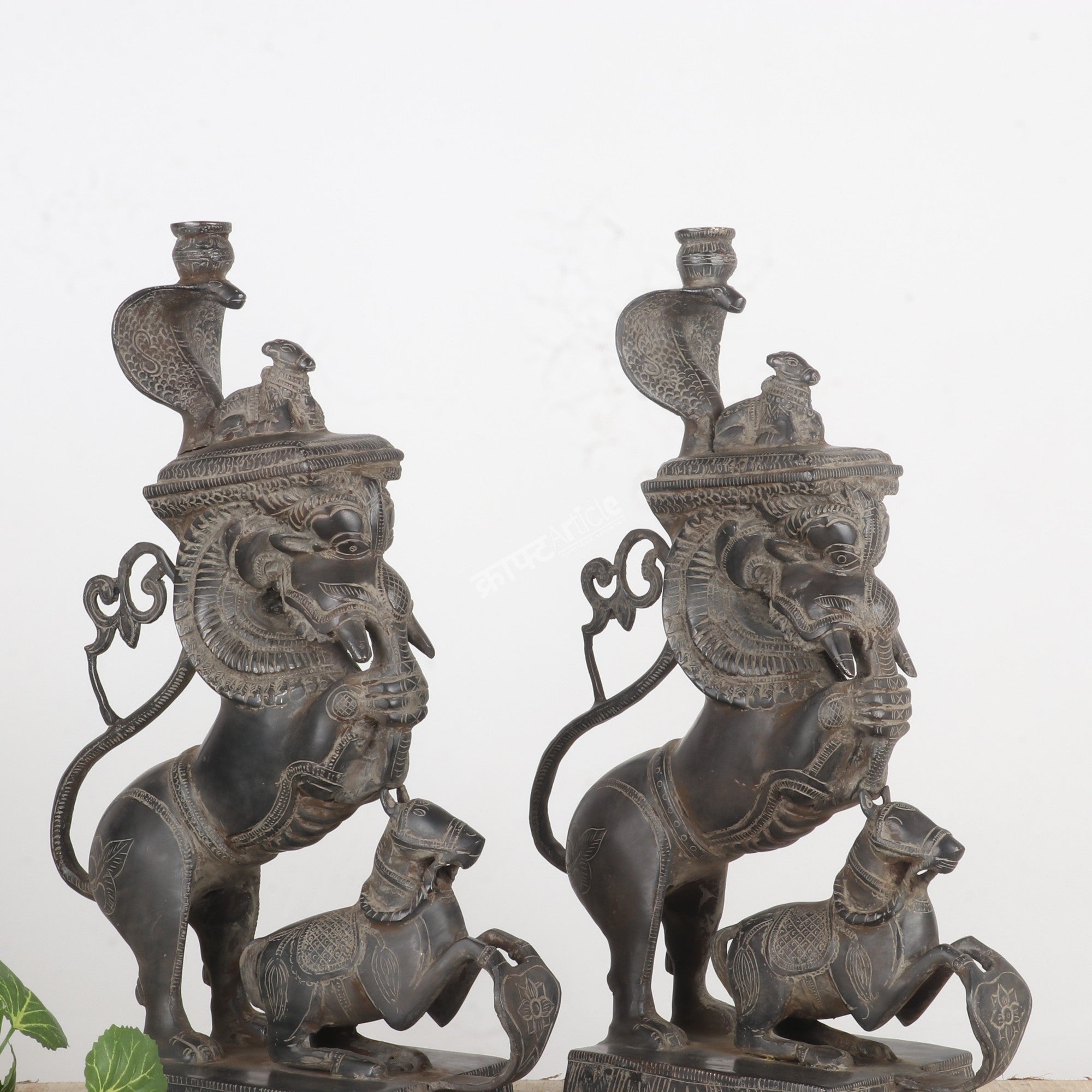 Brass Mythical Yali Sculptures – Pair