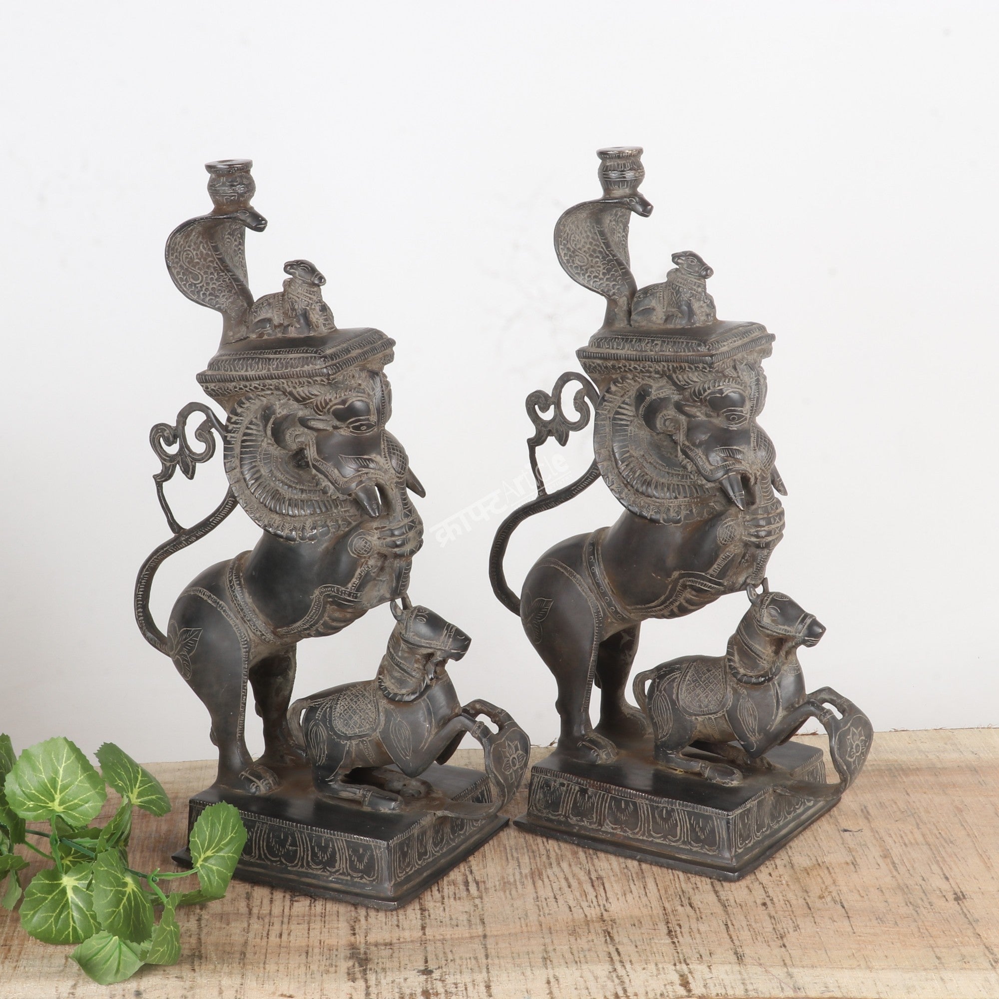 Brass Mythical Yali Sculptures – Pair