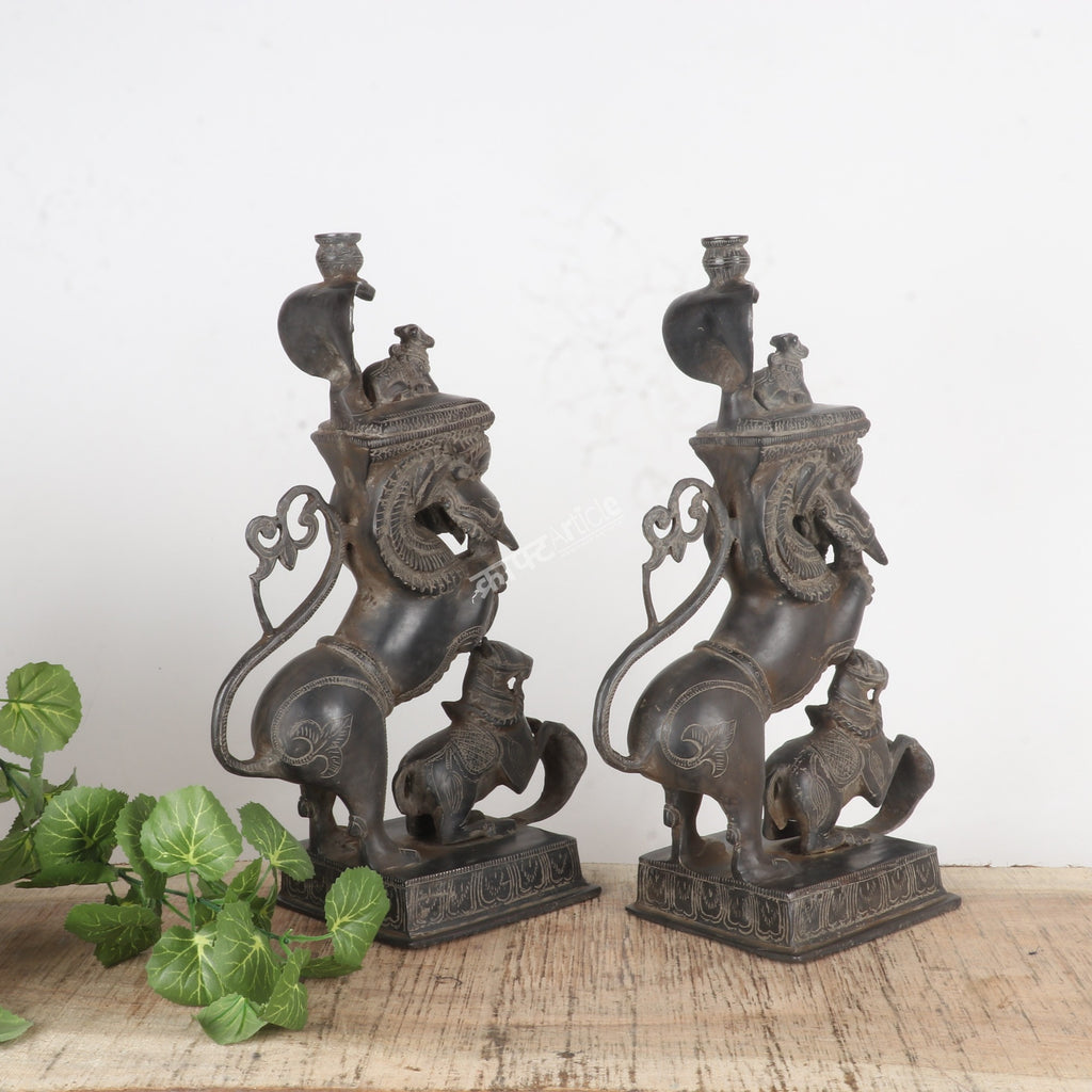 Brass Mythical Yali Sculptures – Pair