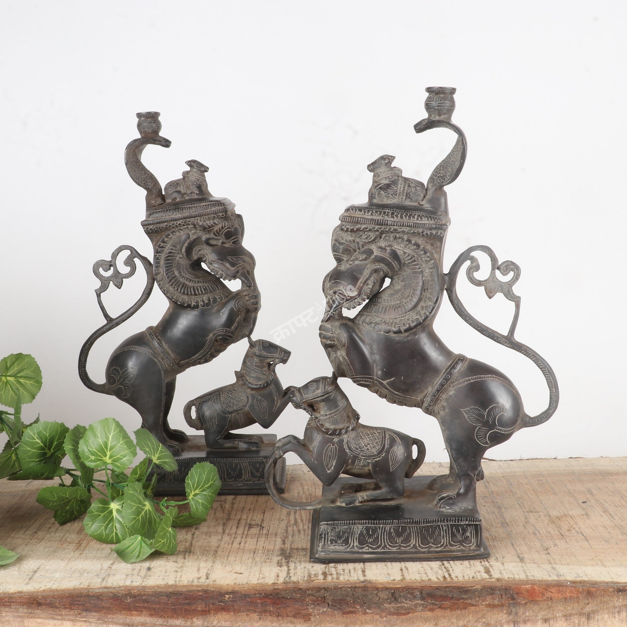 Brass Mythical Yali Sculptures – Pair