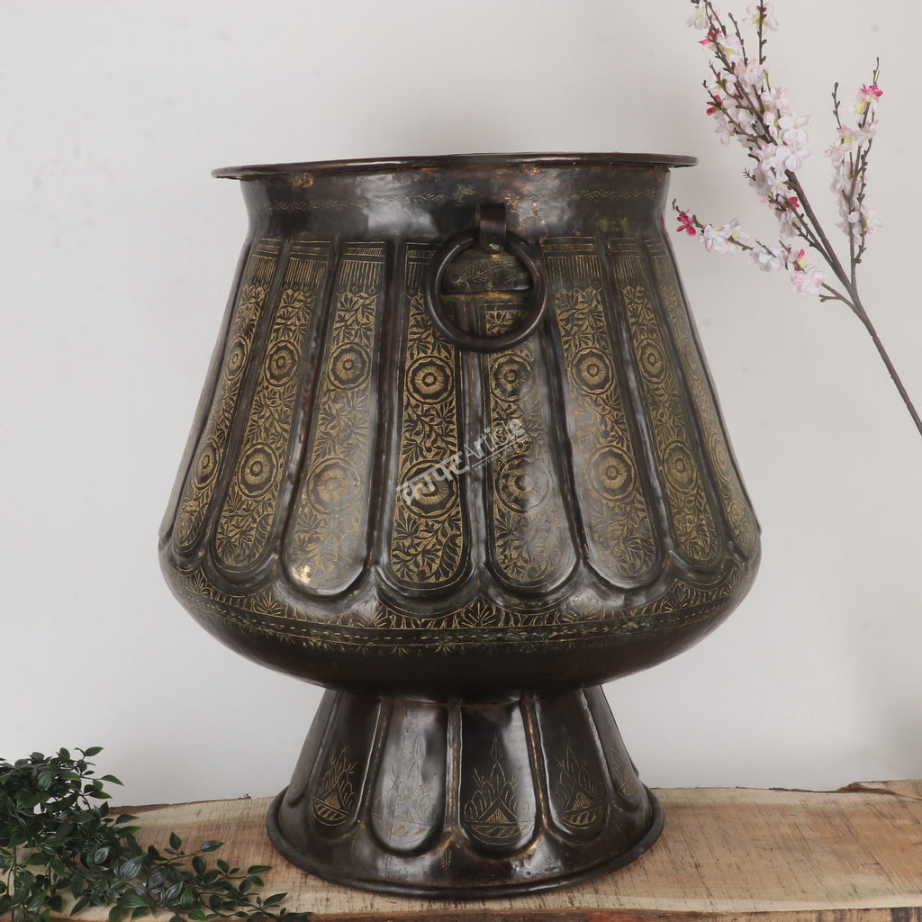 Vintage Handcrafted Brass Large Planter