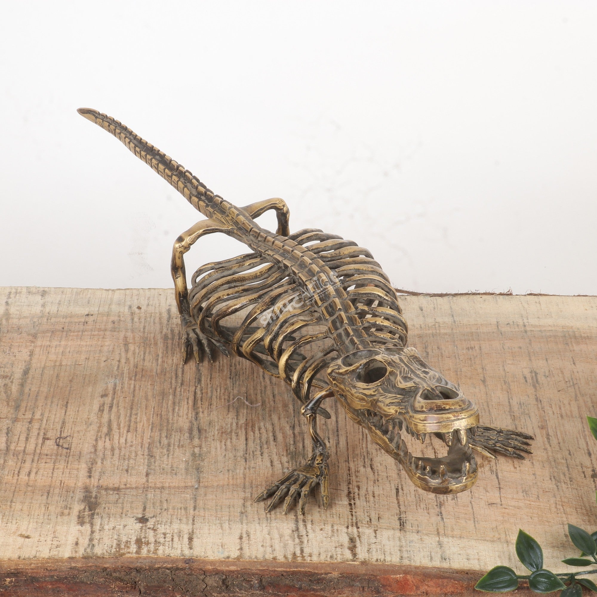 Brass Handcrafted Crocodile Skeletal Décor Accent
