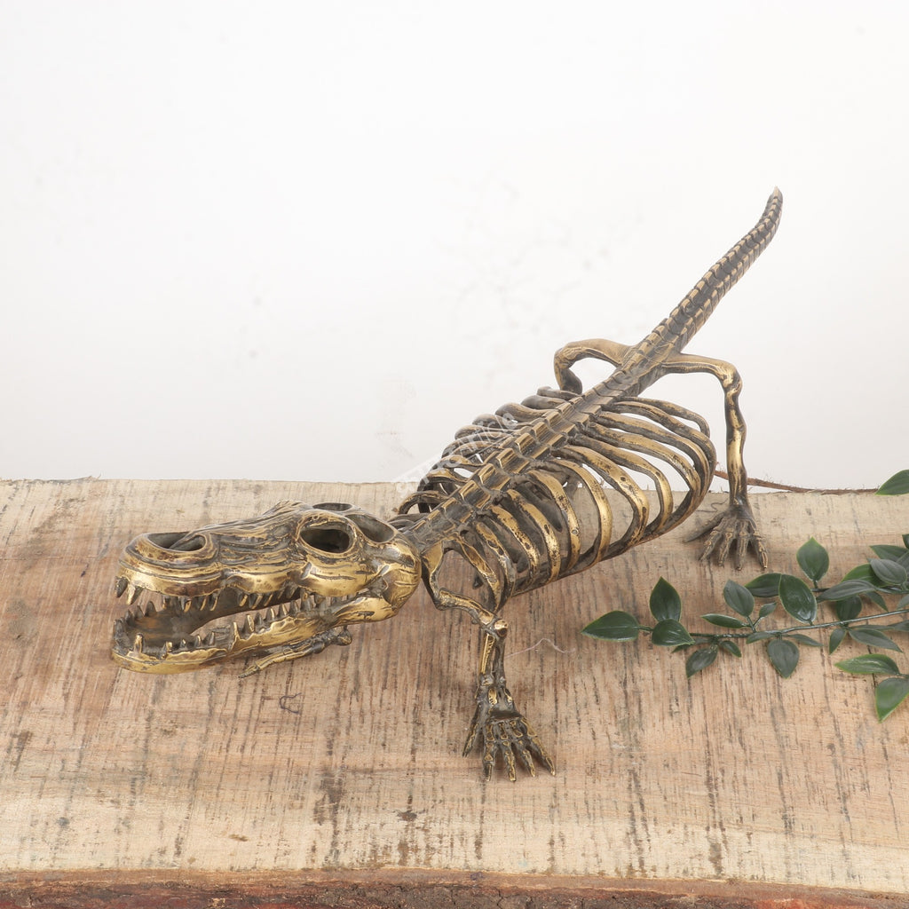 Brass Handcrafted Crocodile Skeletal Décor Accent