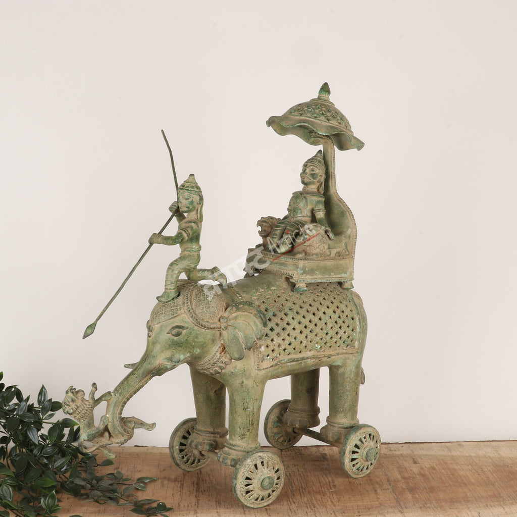 Royal Brass Elephant Procession Sculpture on Wheels