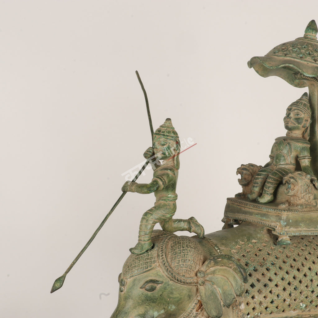 Royal Brass Elephant Procession Sculpture on Wheels