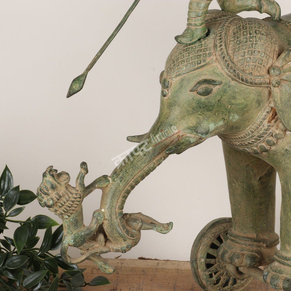 Royal Brass Elephant Procession Sculpture on Wheels