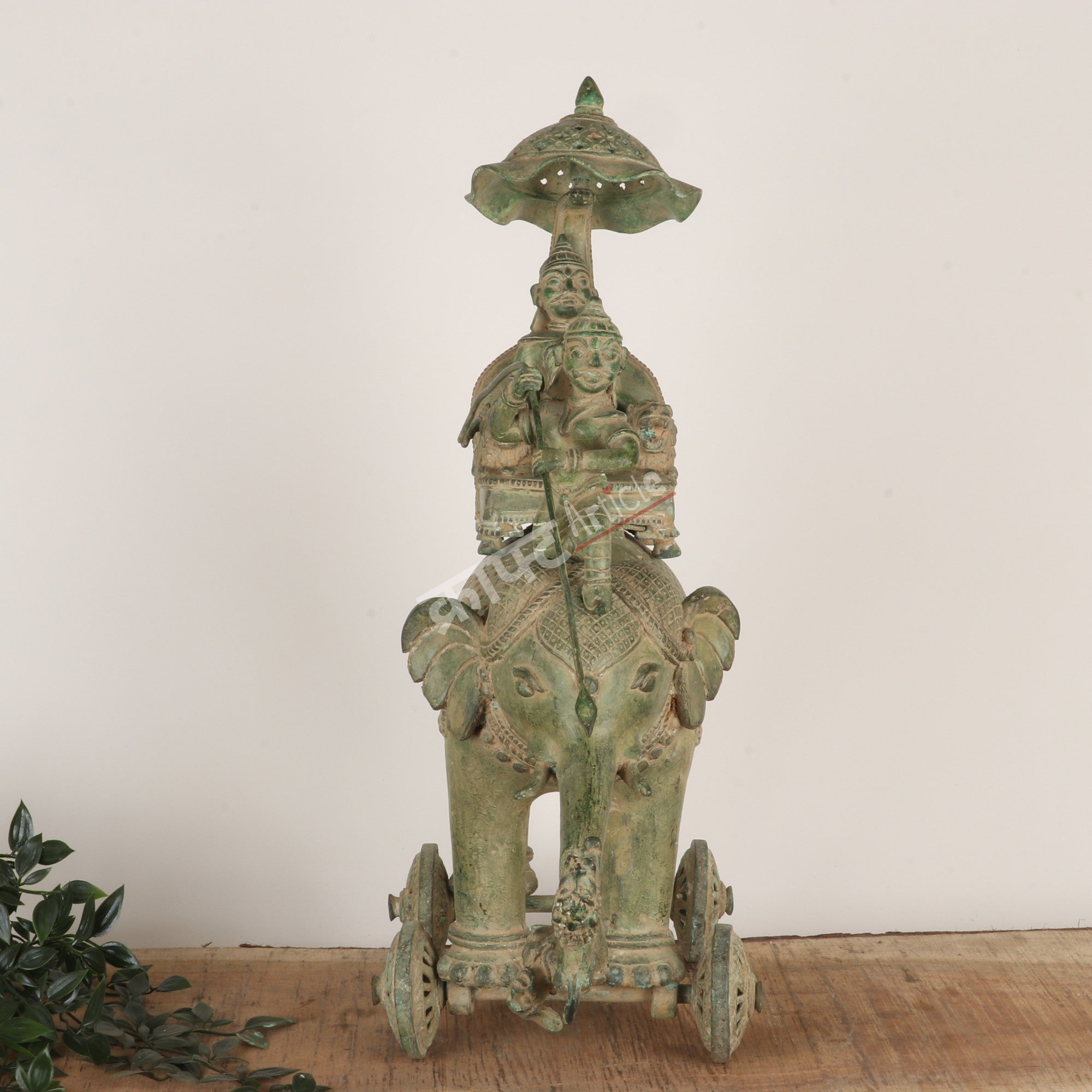 Royal Brass Elephant Procession Sculpture on Wheels
