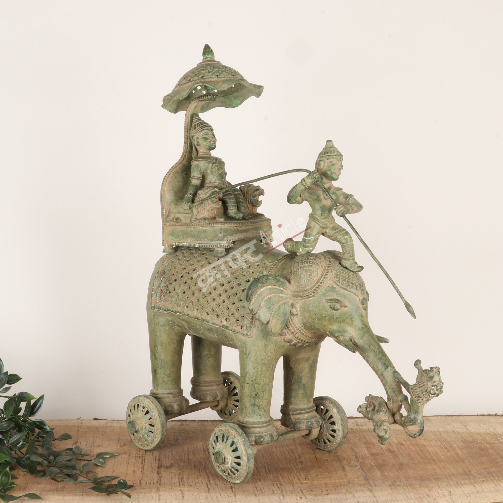 Royal Brass Elephant Procession Sculpture on Wheels