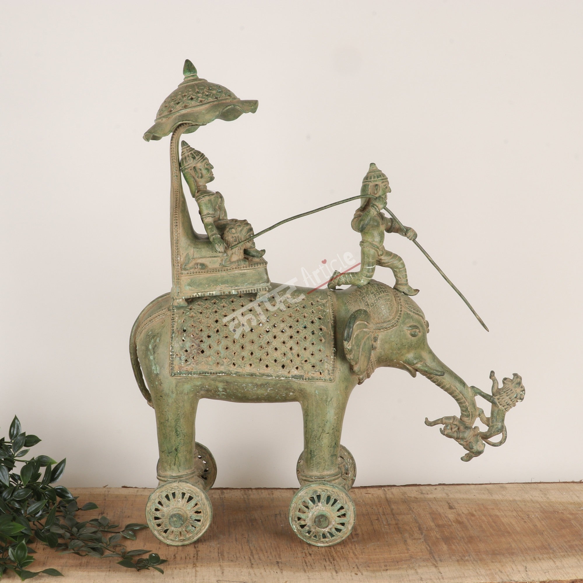 Royal Brass Elephant Procession Sculpture on Wheels