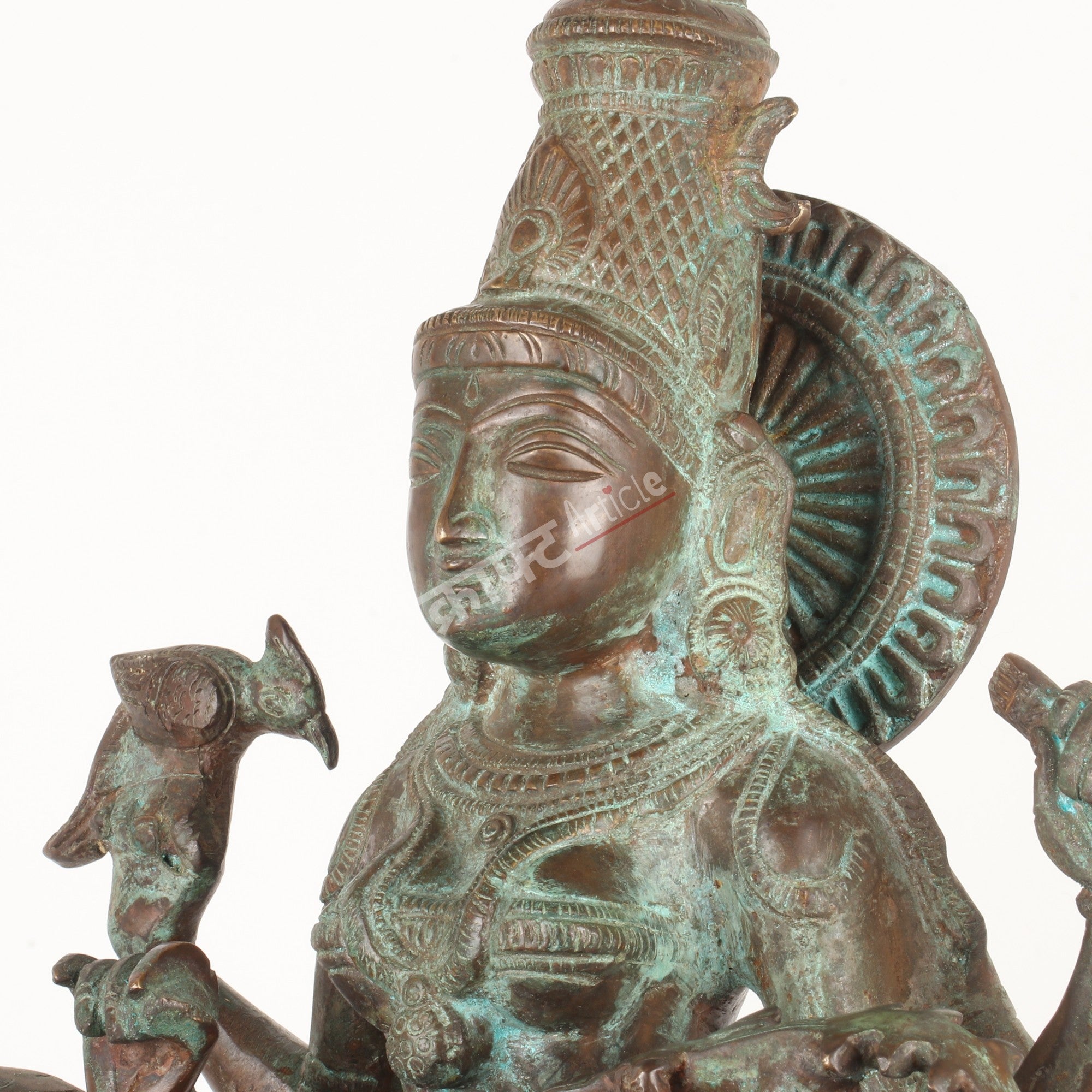 Brass Goddess Sarasvati Sculpture – Seated on Peacock