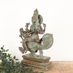 Brass Goddess Sarasvati Sculpture – Seated on Peacock