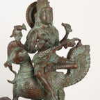 Brass Goddess Sarasvati Sculpture – Seated on Peacock