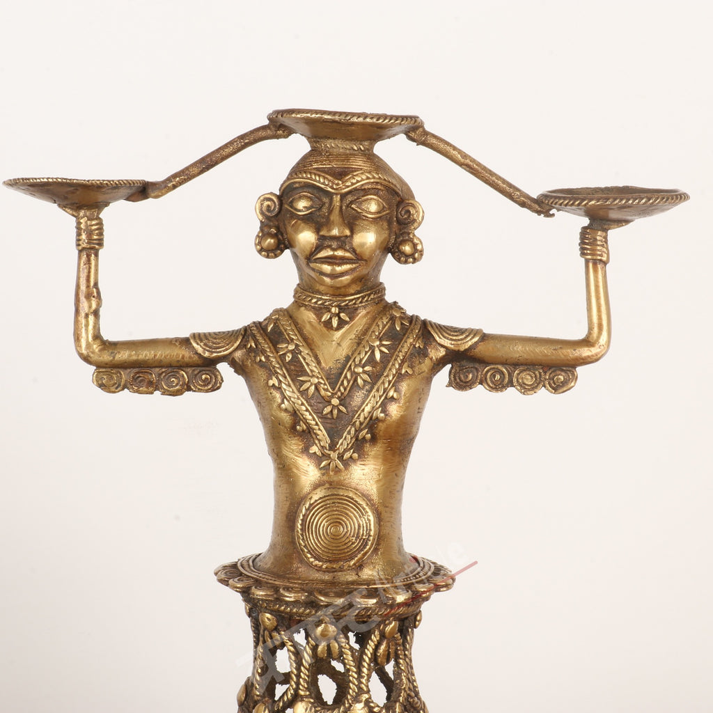 Traditional Tribal Brass Lamp Stand (Dokra Art)