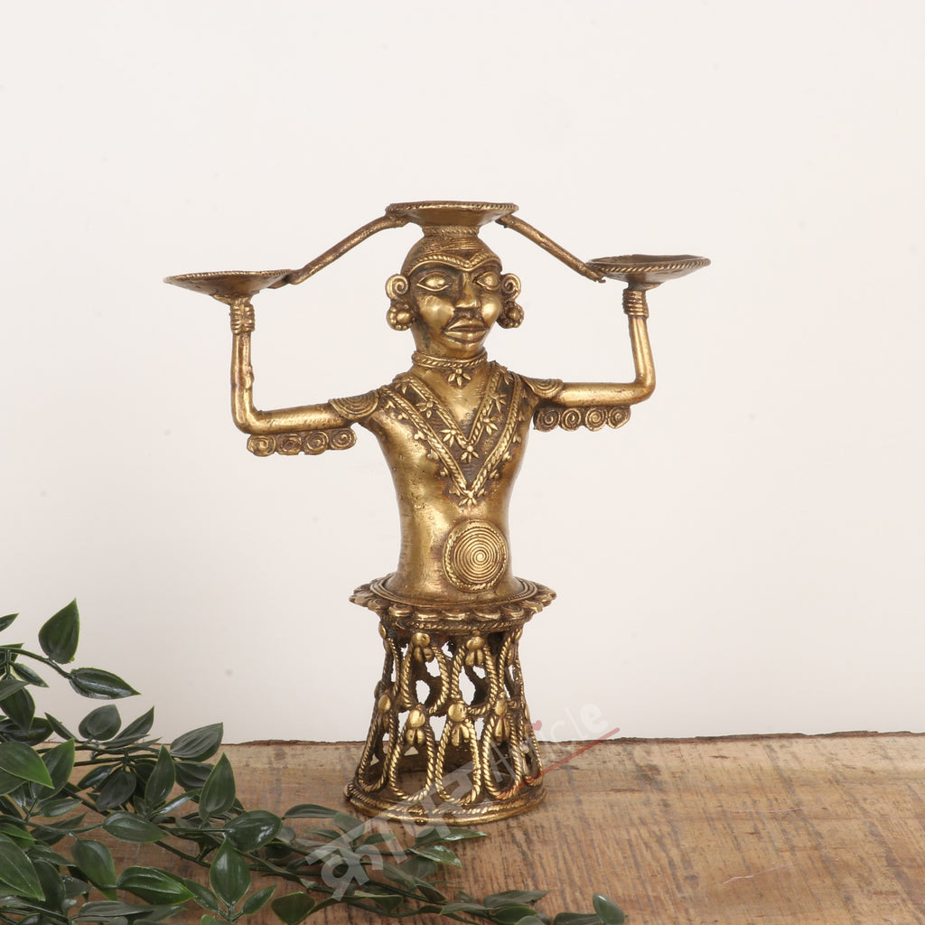 Traditional Tribal Brass Lamp Stand (Dokra Art)