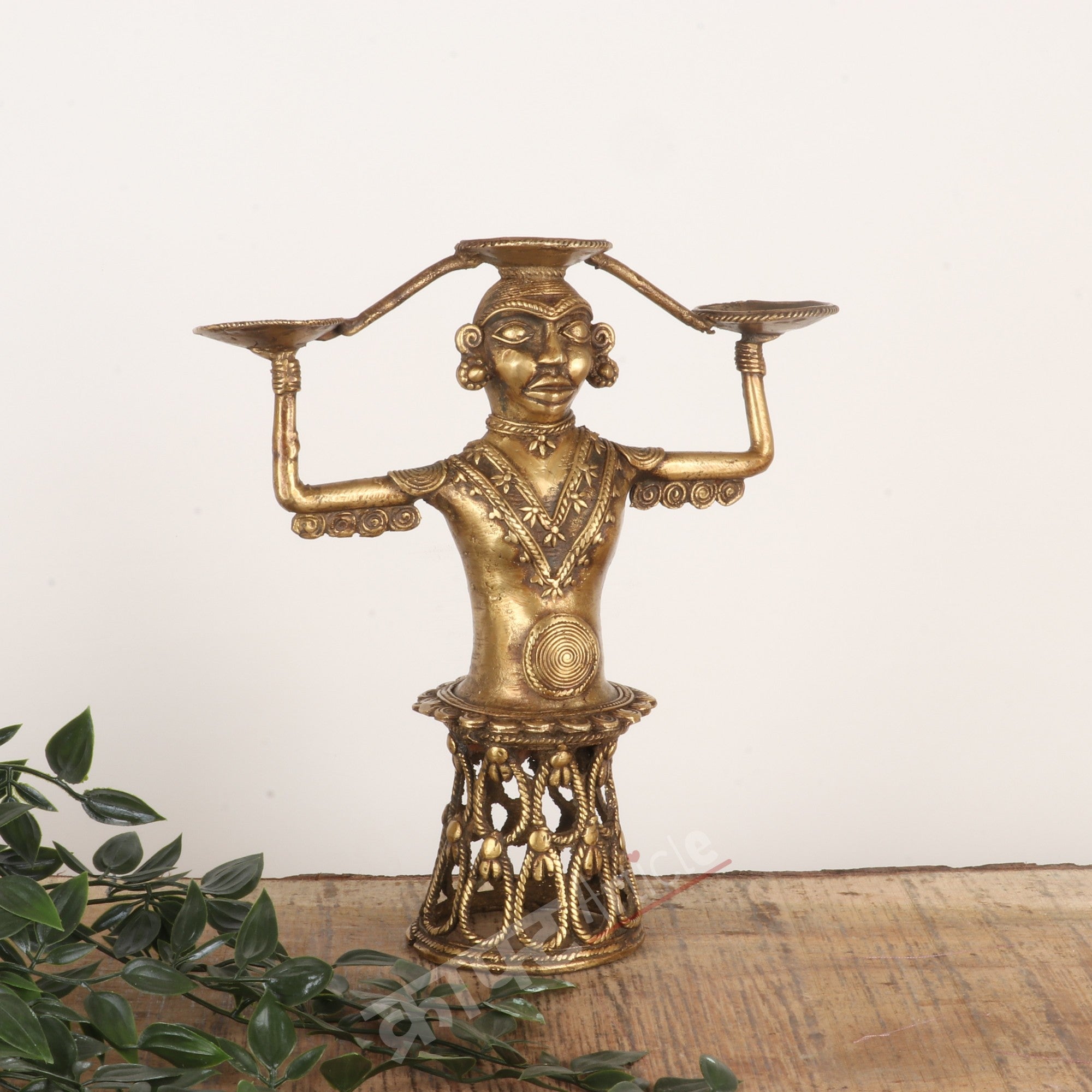 Traditional Tribal Brass Lamp Stand (Dokra Art)