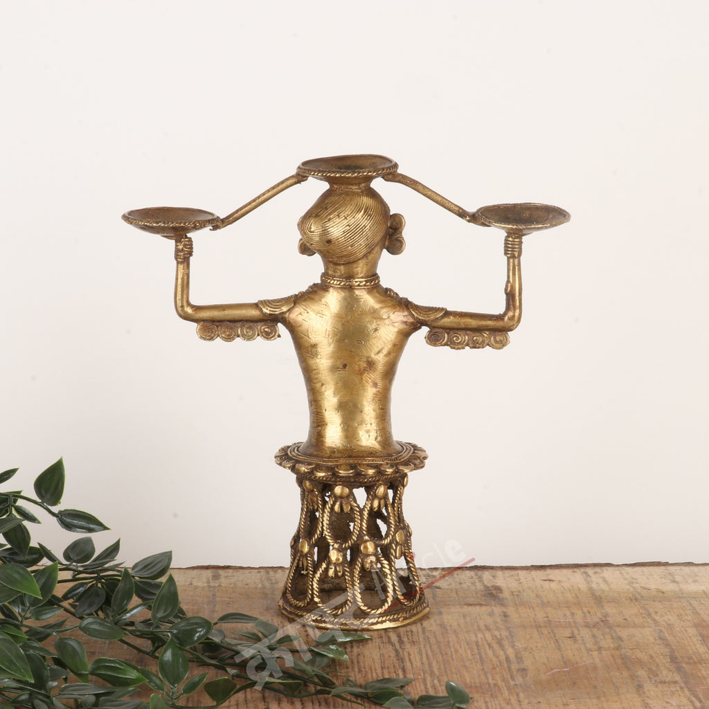 Traditional Tribal Brass Lamp Stand (Dokra Art)