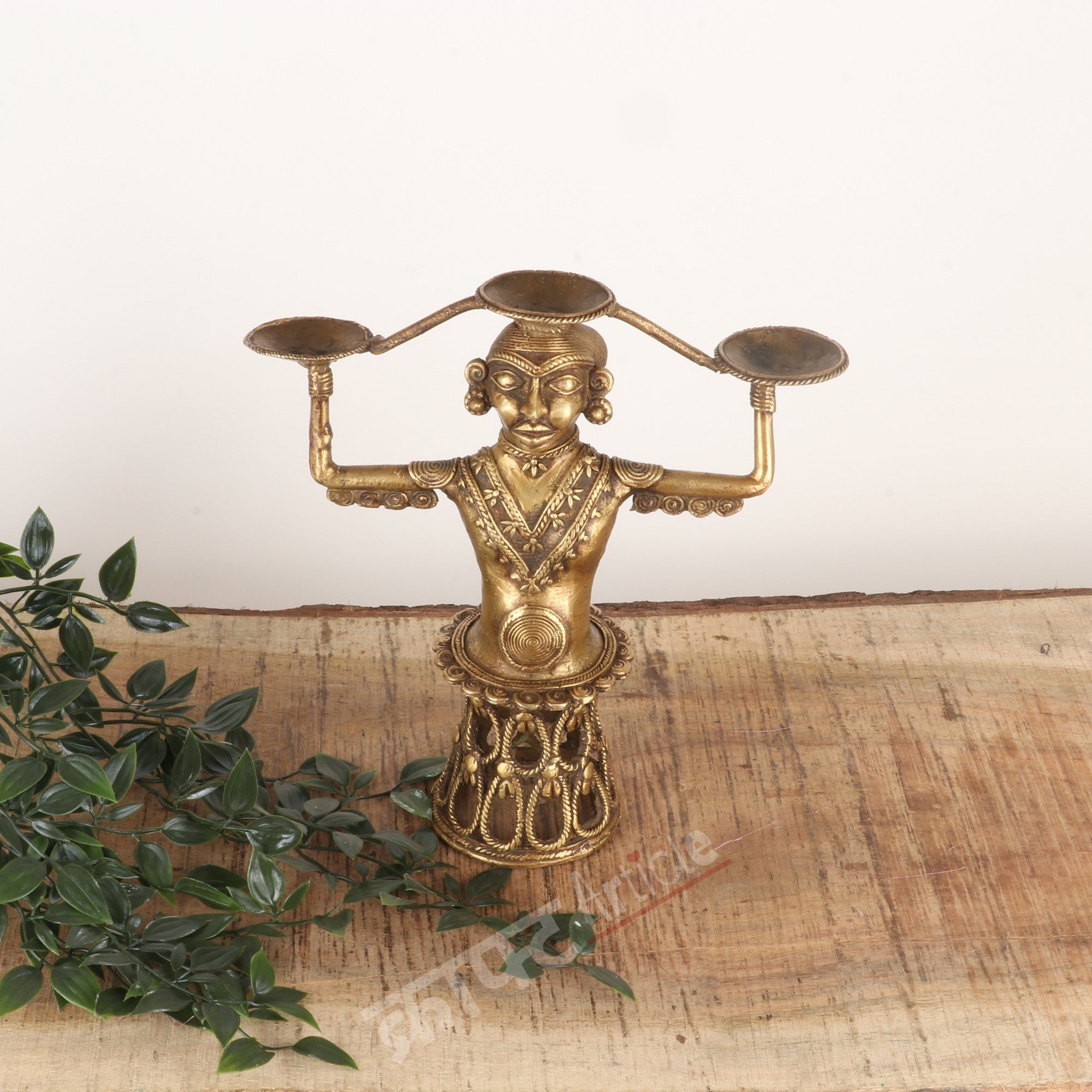 Traditional Tribal Brass Lamp Stand (Dokra Art)