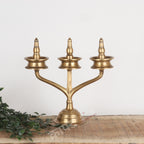 Traditional Brass Three-Wick Oil Lamp (Deepam Diya) 14"