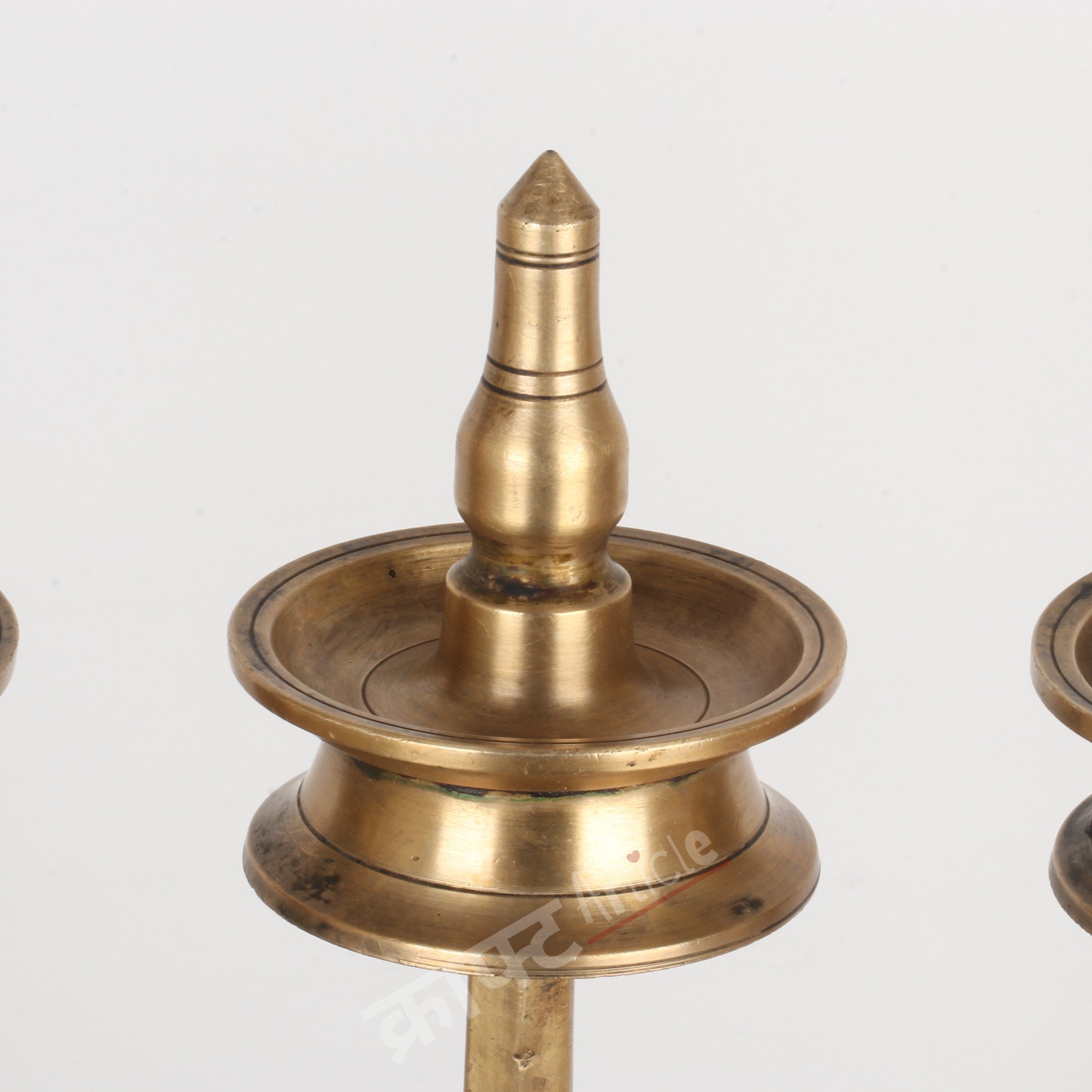 Traditional Brass Three-Wick Oil Lamp (Deepam Diya) 14"