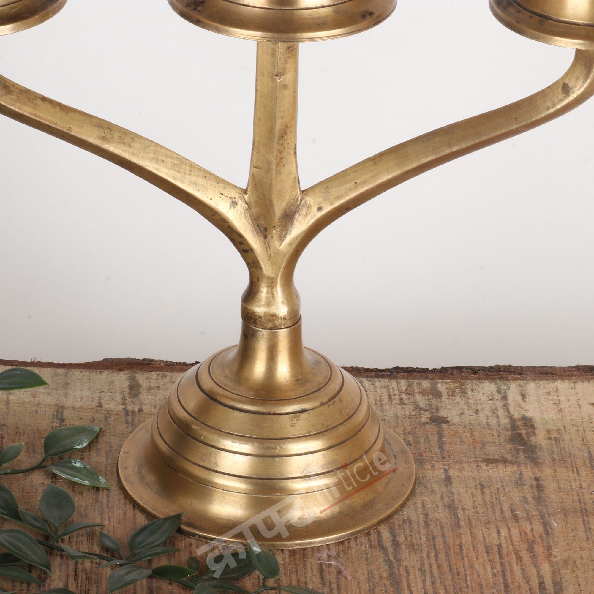 Traditional Brass Three-Wick Oil Lamp (Deepam Diya) 14"