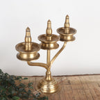 Traditional Brass Three-Wick Oil Lamp (Deepam Diya) 14"