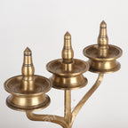 Traditional Brass Three-Wick Oil Lamp (Deepam Diya) 14"
